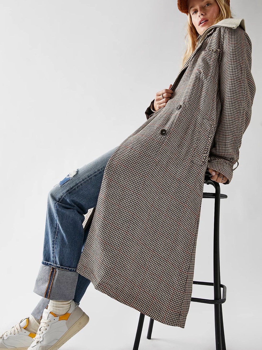 Free People Liberty duster in houndstooth
